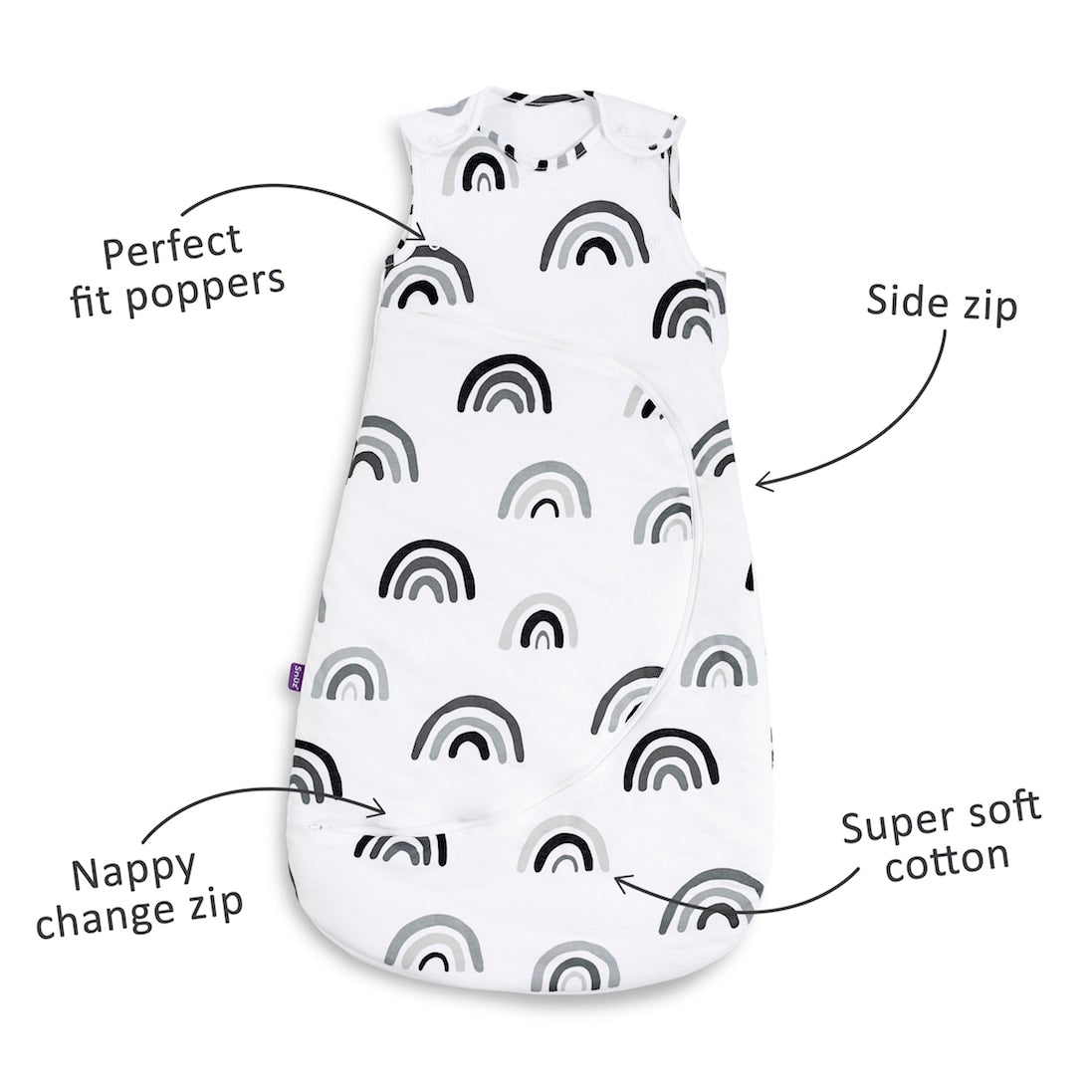 SnuzPouch Sleeping Bag, 1.0 Tog - Mono Rainbow, 0-6M