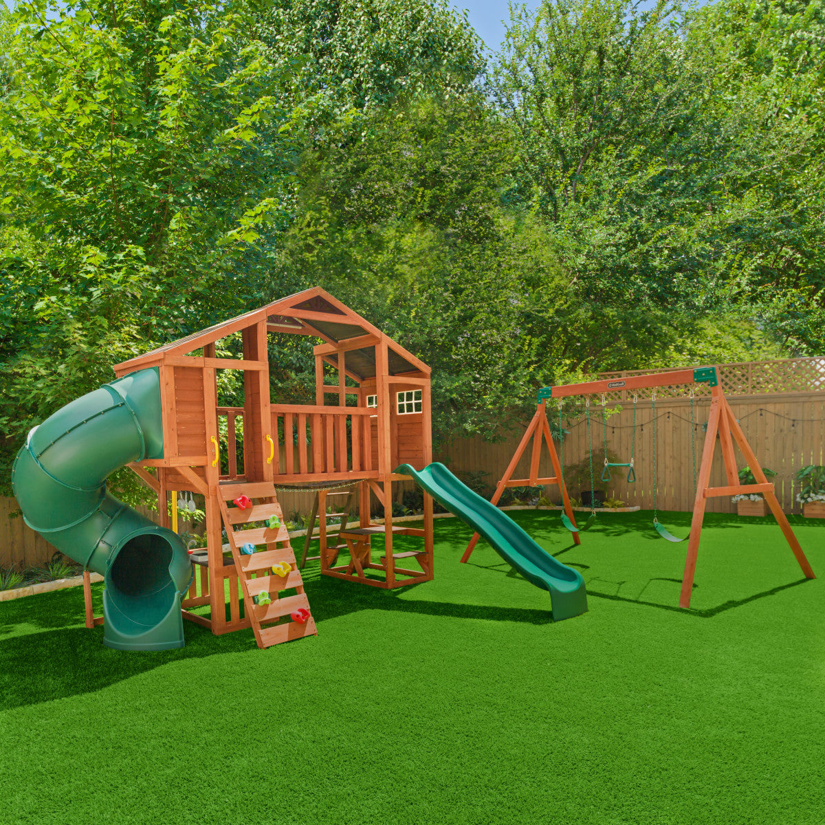 Boulder Bluff 2-In-1 Wooden Swing Set