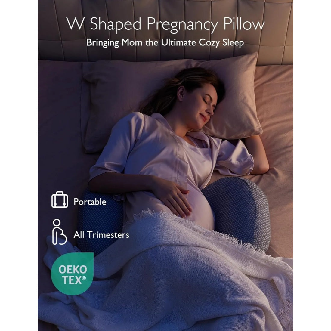 Portable Maternity Pillow for Side Sleeper, Support for Back, Belly, Hips