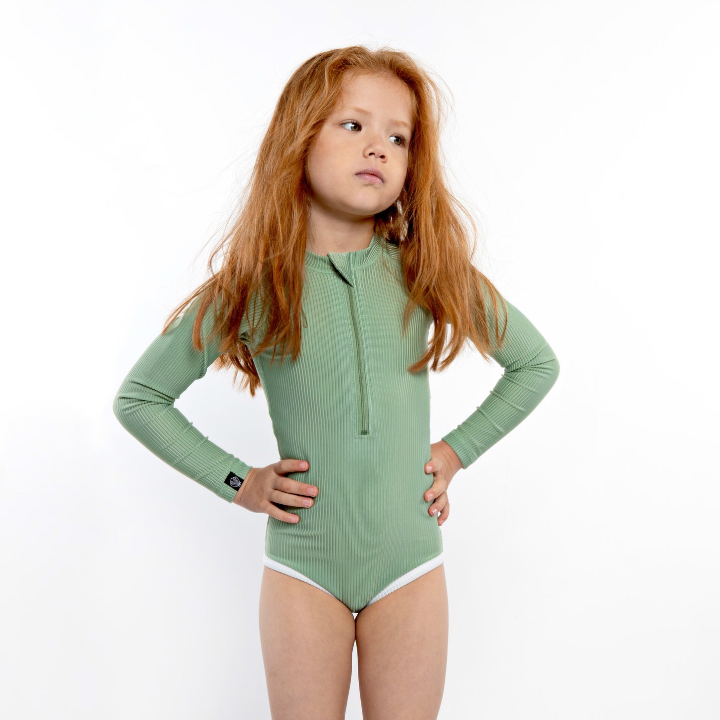 Basil Ribbed Swimsuit Long Sleeve