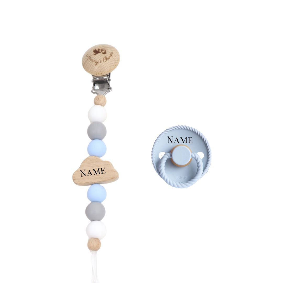 Cloudy Dreams Pacifier Clip + Frigg Pacifier Blue