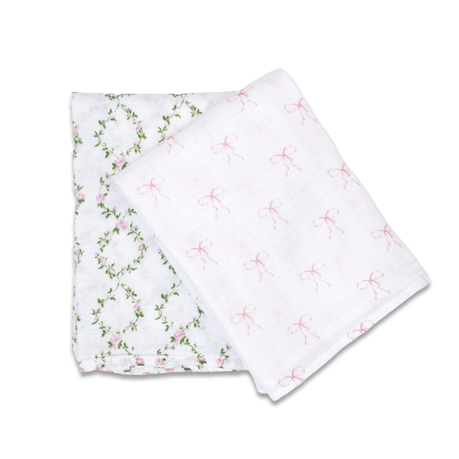 2-pack Cotton Swaddles - Bows / Rose Trellis