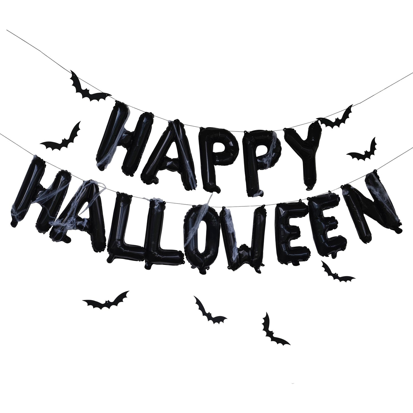 Balloon Bunting - Happy Halloween Black with Webs and Hanging Bats