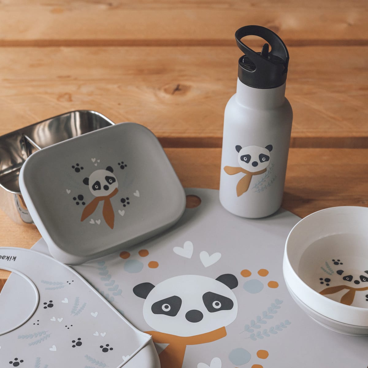 Drinking Bottle Panda Silver Grey