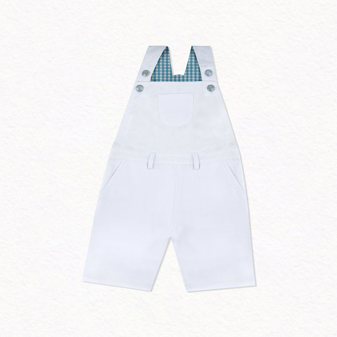 Benjamin Baby Boy Dungaree White w Check