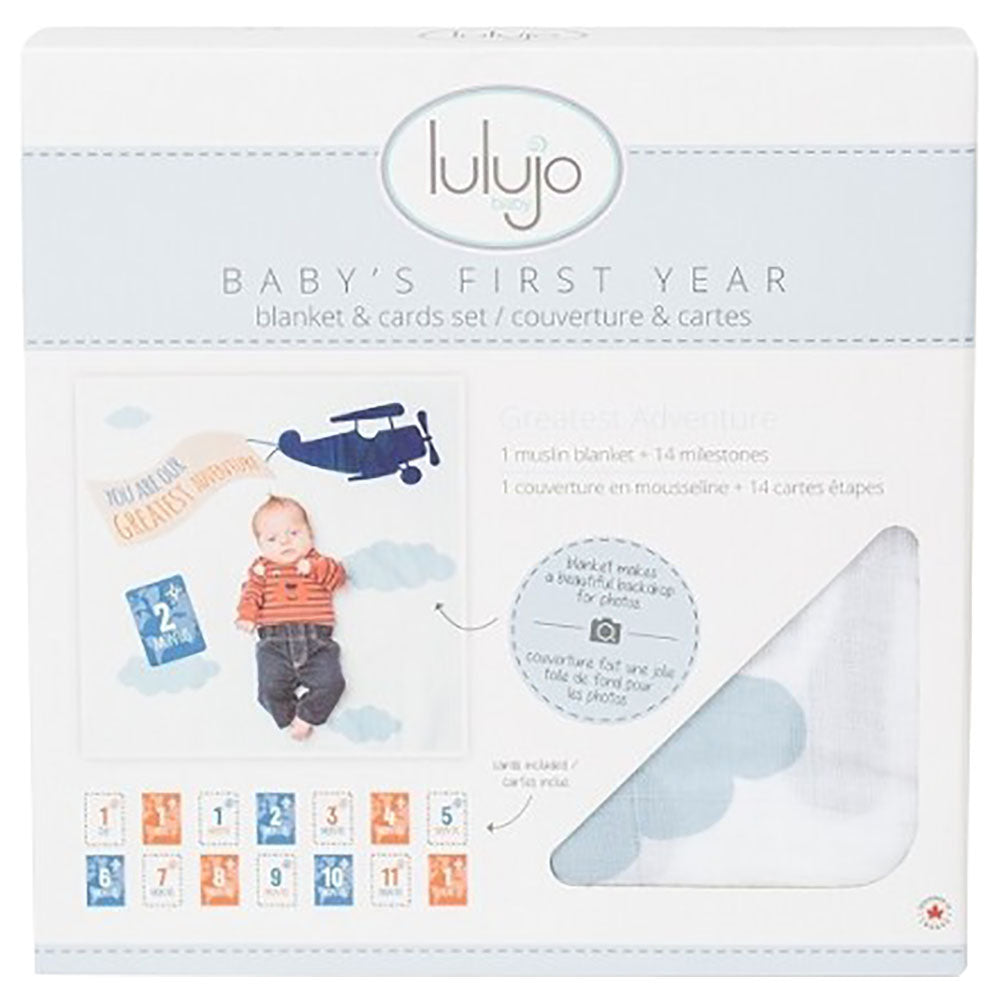 Lulujo - Baby's First Year Blanket & Cards Set - Greatest Adventure