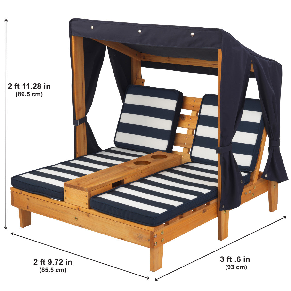 Double Chaise Lounge With Cup Holders - Honey & Navy