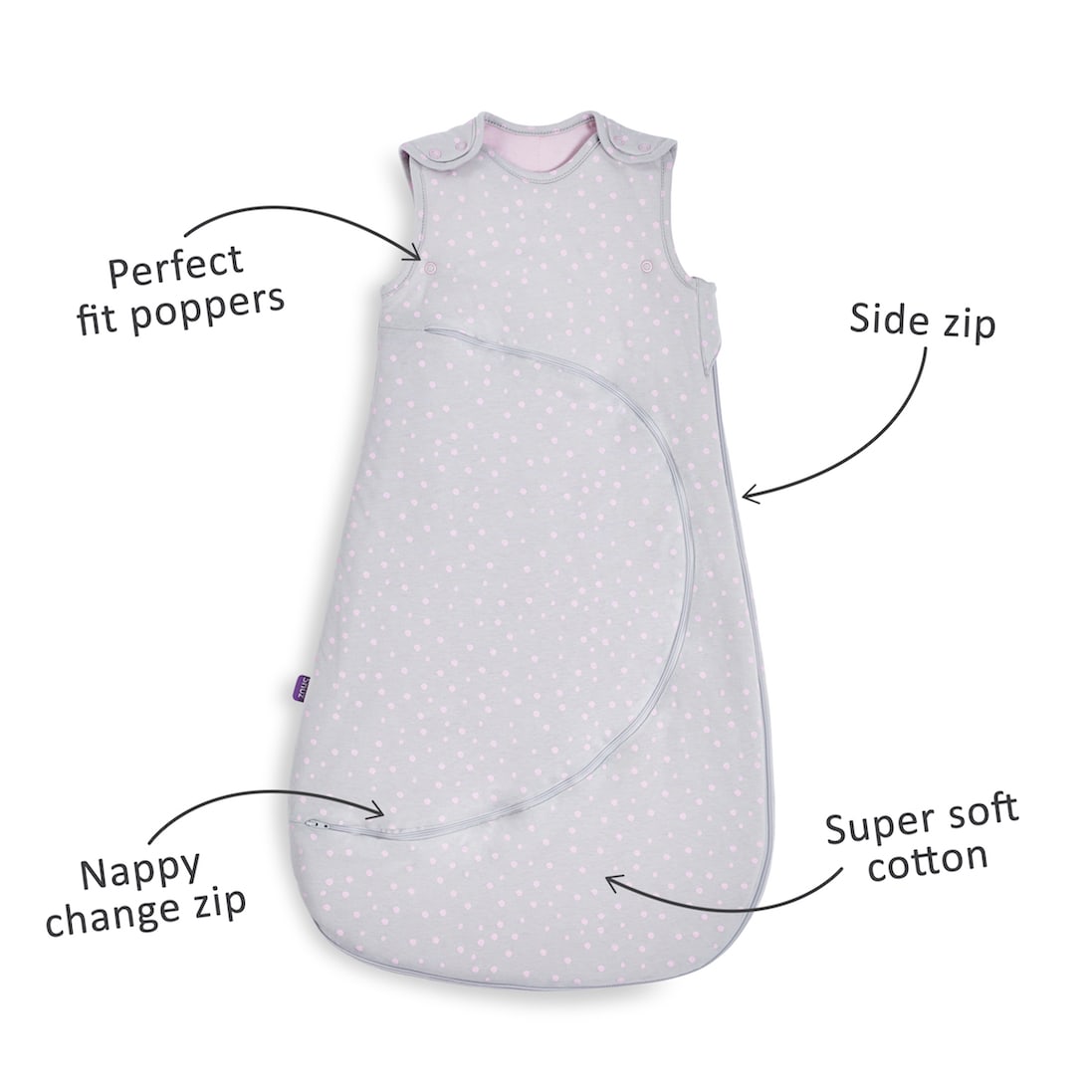 SnuzPouch Sleeping Bag, 1.0 Tog - Rose Spot, 0-6M