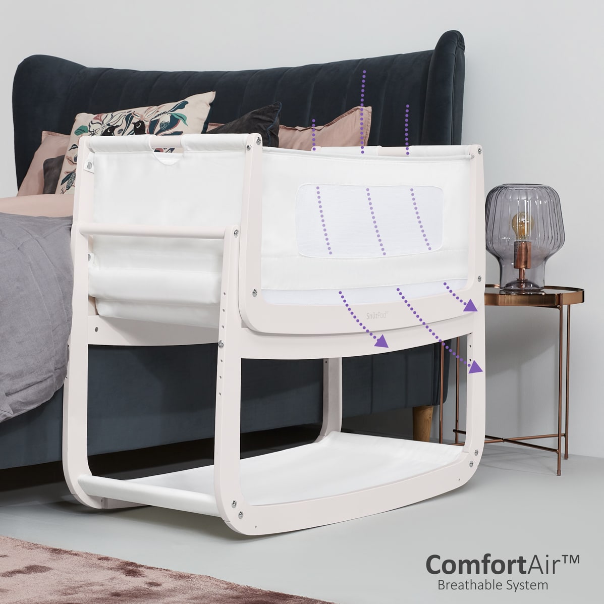 SnuzPod4 Bedside Crib - Rose White
