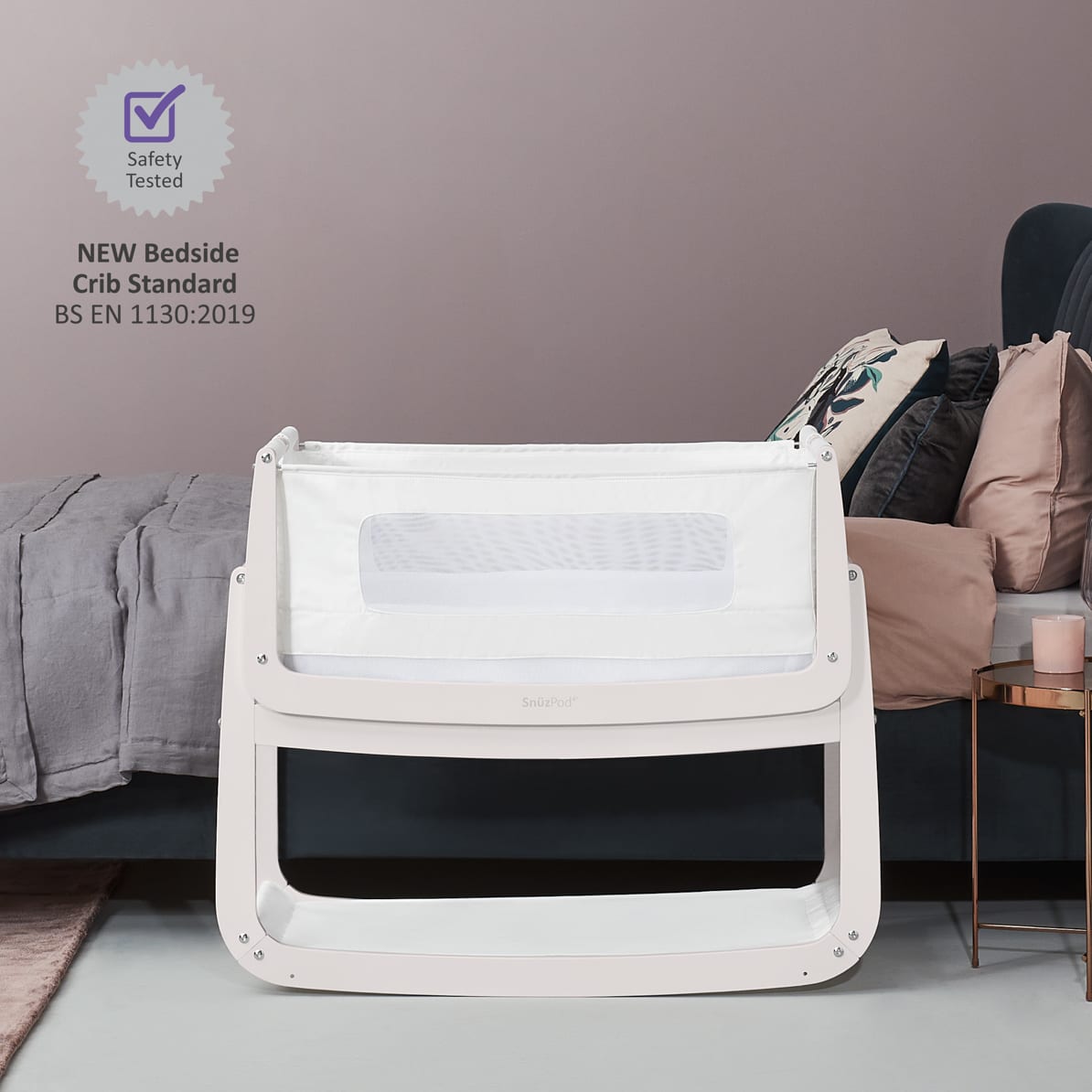 SnuzPod4 Bedside Crib - Rose White