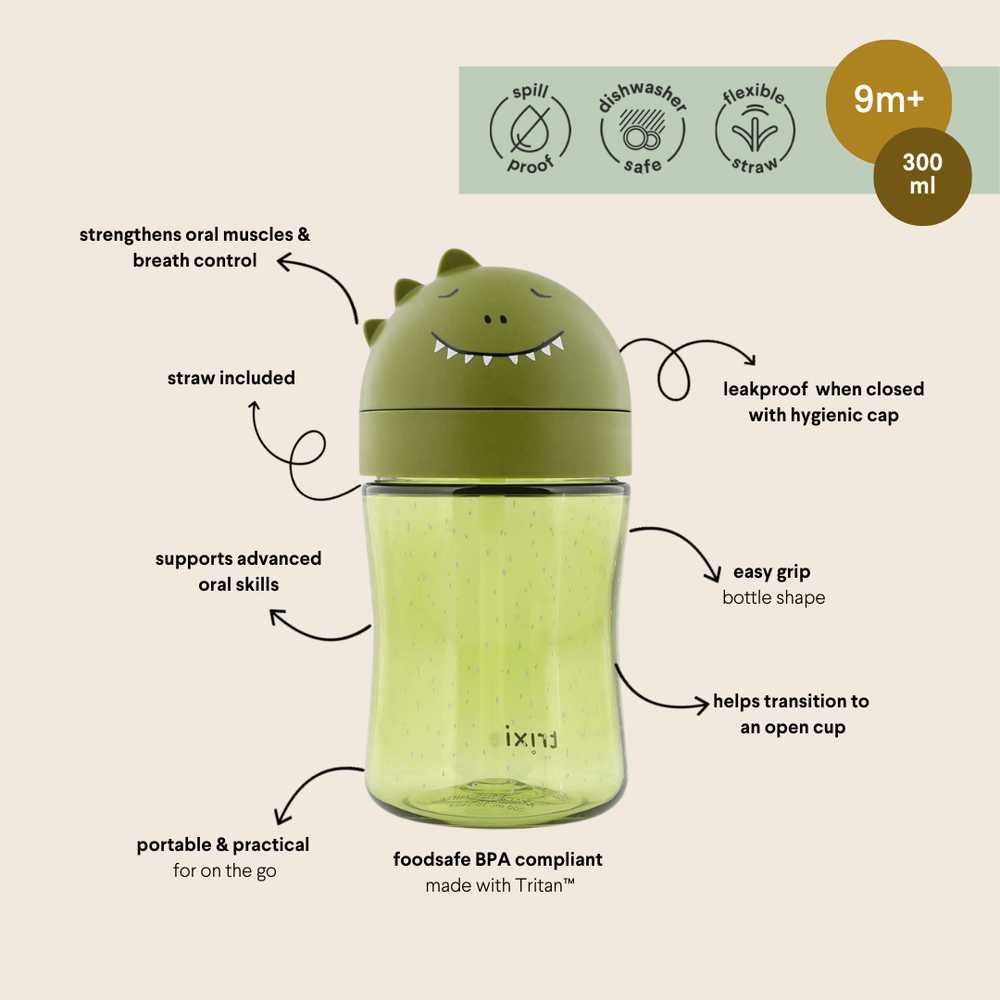 Tritan™ Spill Proof Straw Cup - 300ml - Mr. Dino