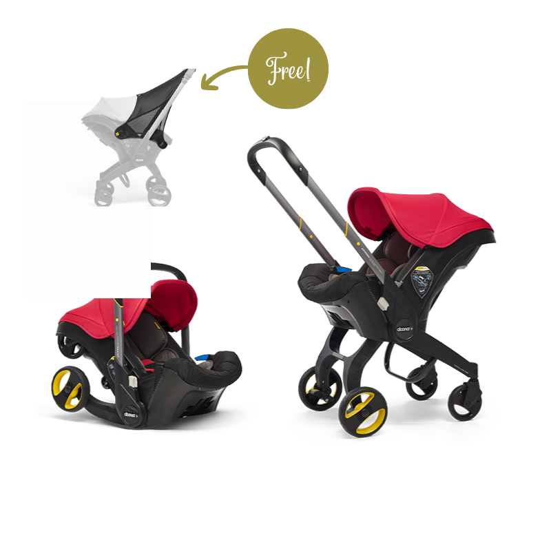 Doona+ Infant Car Seat - Flame Red Free Sunshade Extension Black