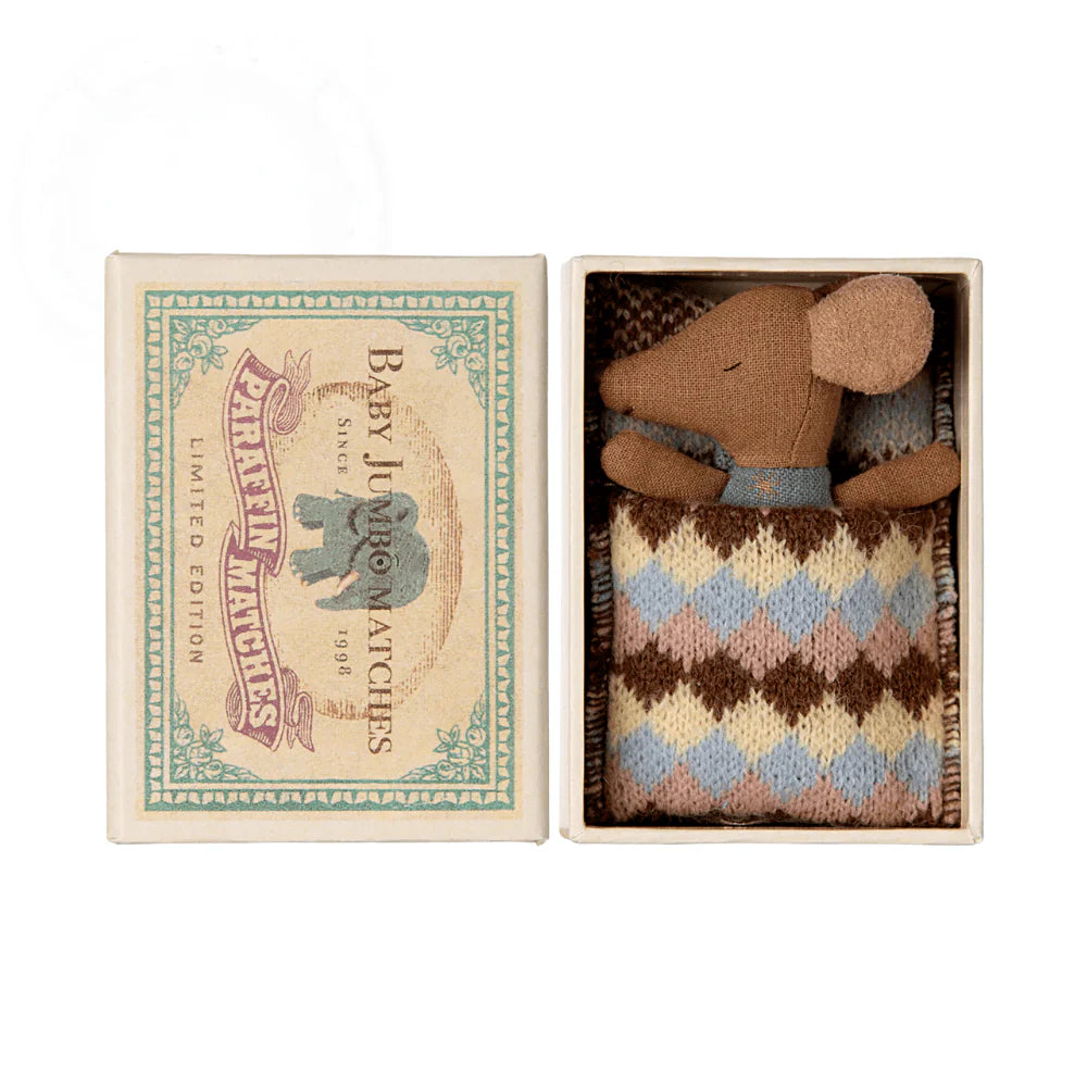 Sleepy Wakey Baby Mouse In Matchbox - Blue
