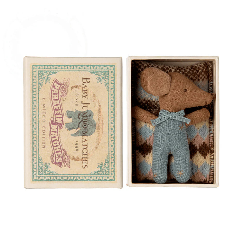 Sleepy Wakey Baby Mouse In Matchbox - Blue