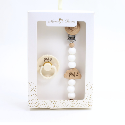 Cloudy Dreams Pacifier Clip + Frigg Pacifier  White