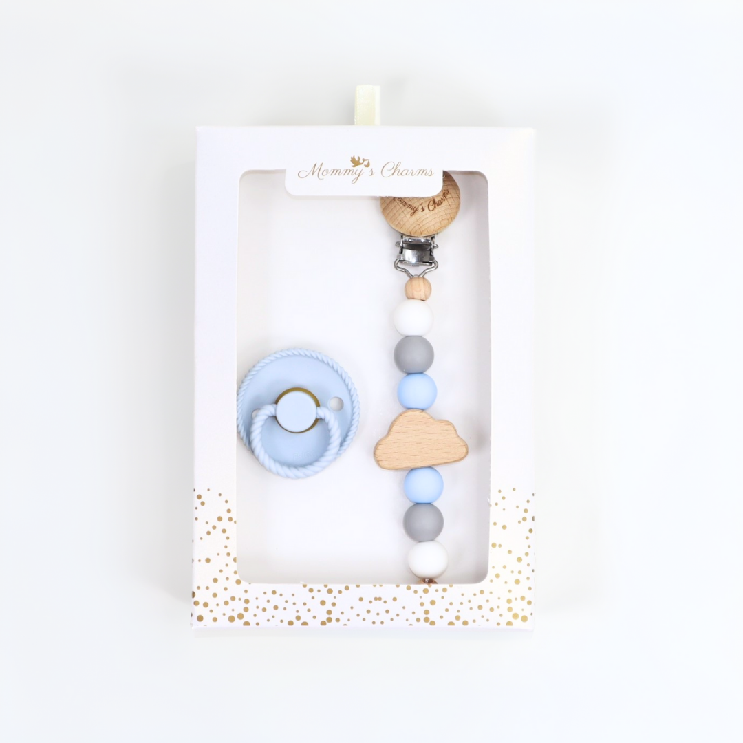 Cloudy Dreams Pacifier Clip + Frigg Pacifier  Blue