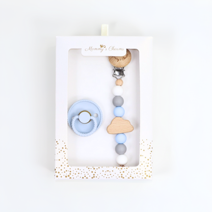 Cloudy Dreams Pacifier Clip + Frigg Pacifier  Blue