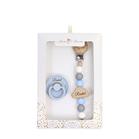 Cloudy Dreams Pacifier Clip + Frigg Pacifier  Blue