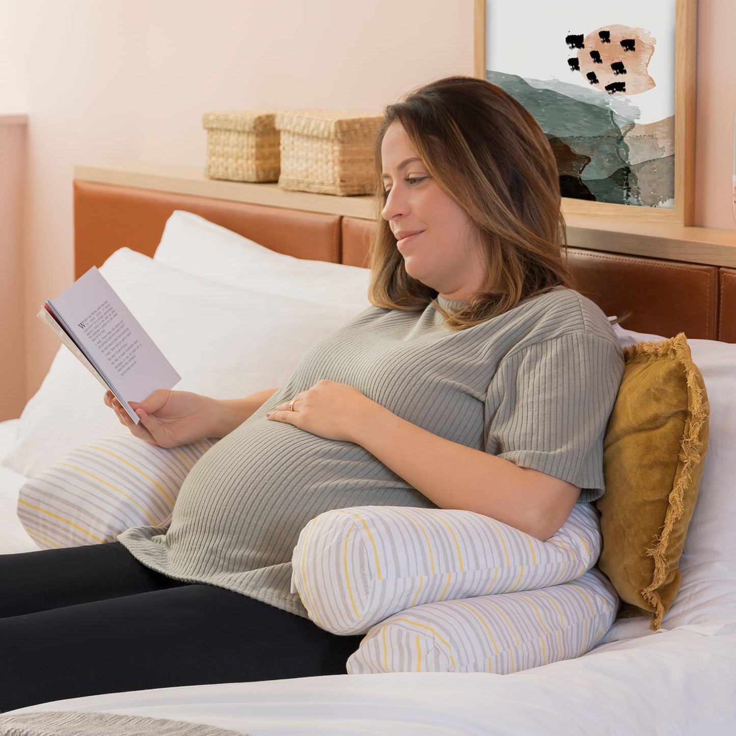 Mum2Me Maternity Pillow & Baby Pod - Grey /Yellow Stripes