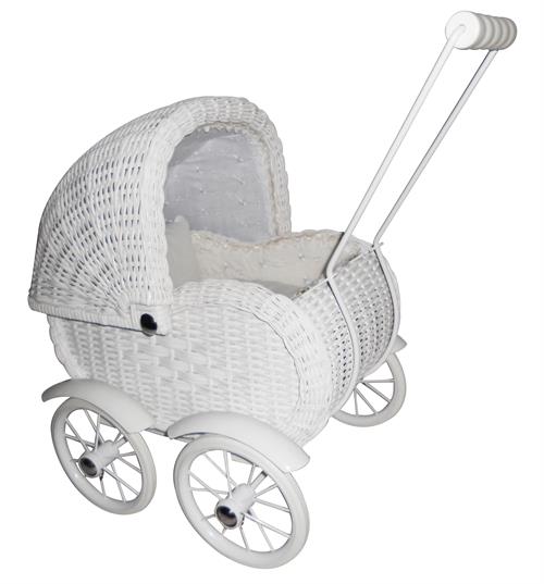 Doll Wicker Pram Small White