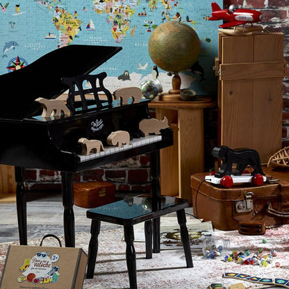 Black Grand Piano with 30 Keys and Sheet Music