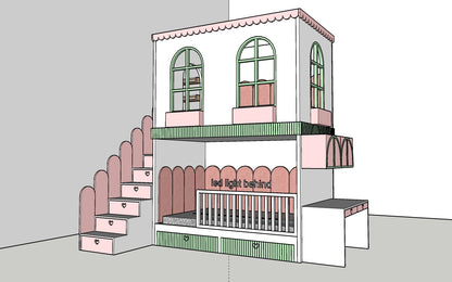House bunk bed with cushions and desk (can be 100% customised upon order )