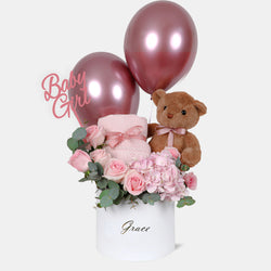 Baby Hamper with Teddy Bear and Baby Blanket and Balloons