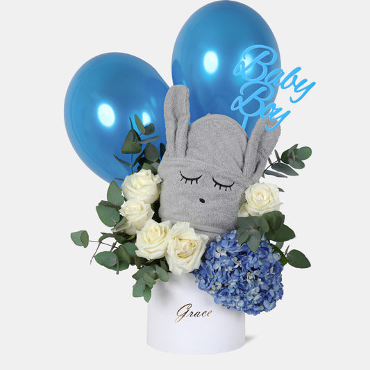 Baby hamper with Elli Junior Bunny Towel and Balloons