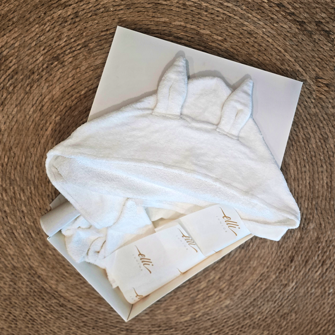 Organic Cotton Terry Velour Hooded Towel - White Free Personalise