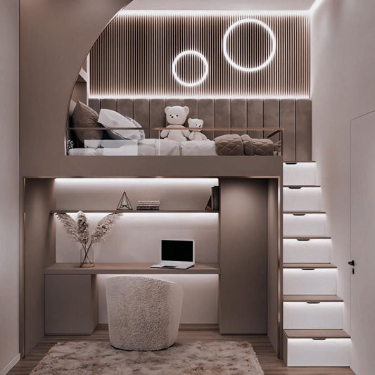 Customised Kids Loft Bed with Built-In Study Area and Storage Step