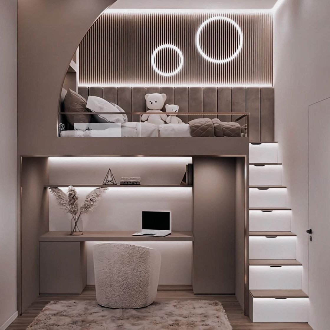 Customised Kids Loft Bed with Built-In Study Area and Storage Step