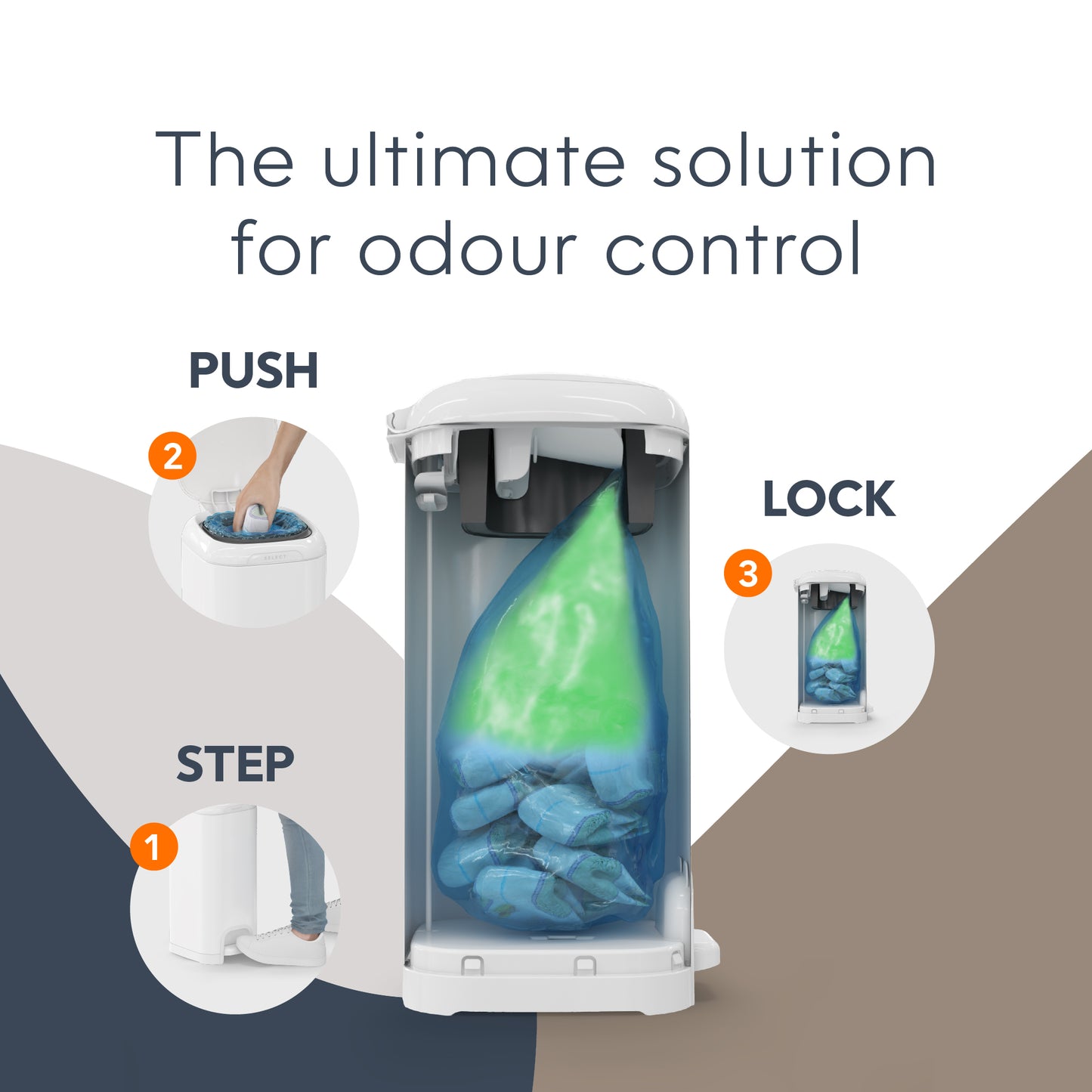 Diaper Genie Select Odor Lock Stainless Steel Pail White