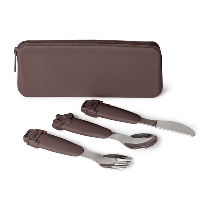 Silicone Cutlery Set with Pouch Plum