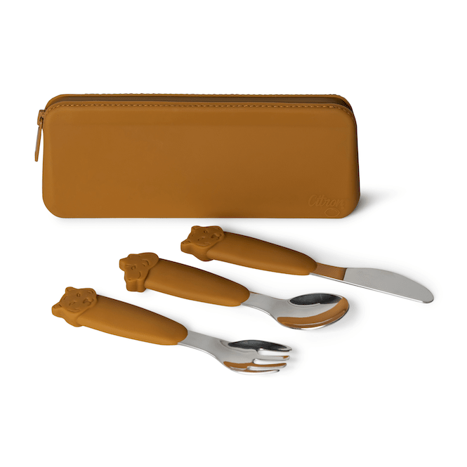 Silicone Cutlery Set with Pouch Caramel