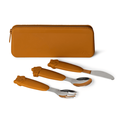 Silicone Cutlery Set with Pouch Caramel