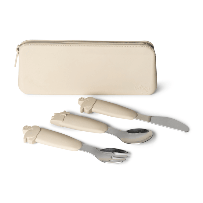 Silicone Cutlery Set with Pouch Beige