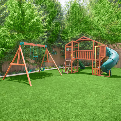 Boulder Bluff 2-In-1 Wooden Swing Set