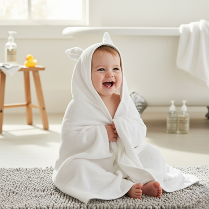 Organic Cotton Terry Velour Hooded Towel - White Free Personalise