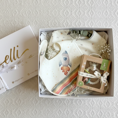 Space Gift Set (2 bibs + Sophie Teether) with Gift Box
