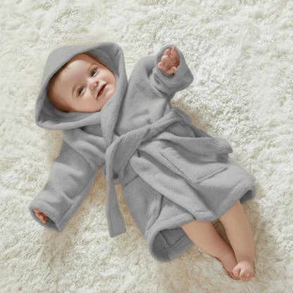 Organic Cotton Terry Towel Velour Bathrobe Grey Free Personalise