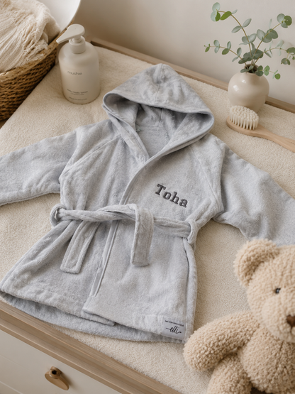 Organic Cotton Terry Towel Velour Bathrobe Grey