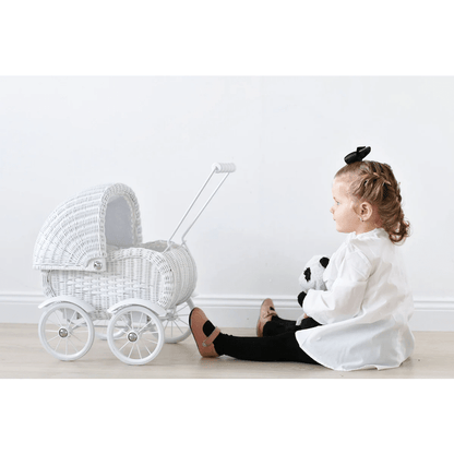 Doll Wicker Pram Small White