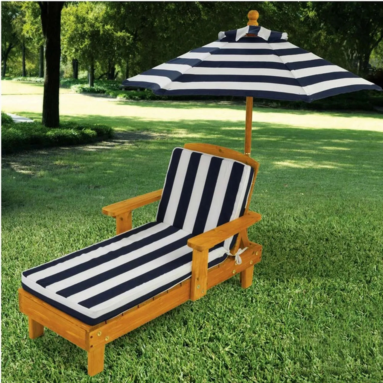 Outdoor Chaise With Umbrella - Navy