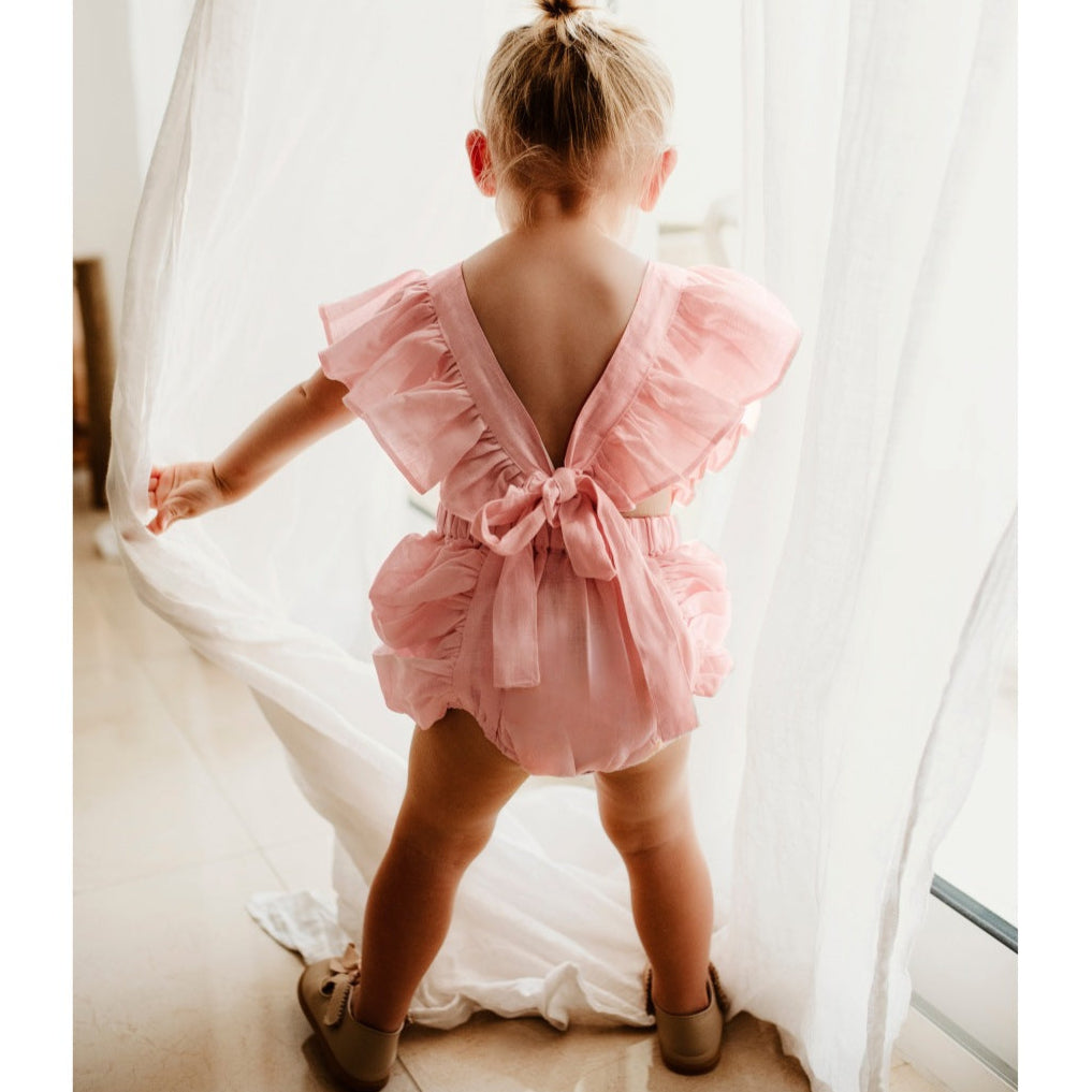 Linen Lilly Romper - Baby Pink