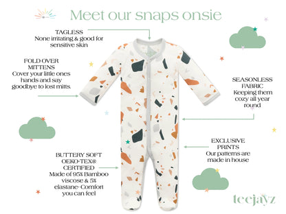 Terrazzo Snaps Onesie OEKO TEX® Bamboo Light Steel Blue