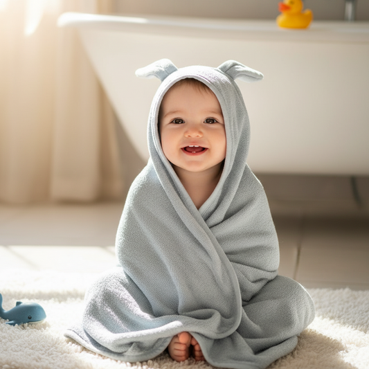 Organic  Cotton Terry Velour Hooded Towel -Grey