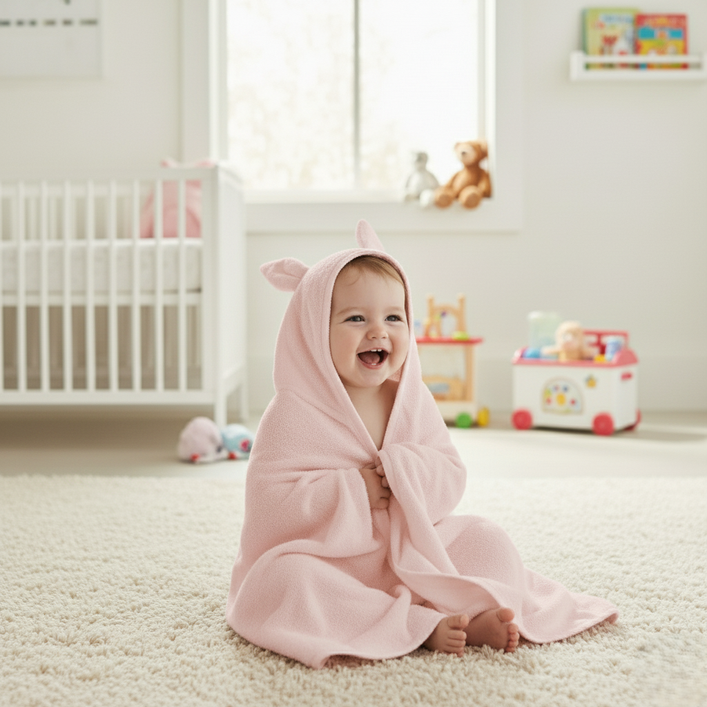 Organic Cotton Terry Velour Hooded Towel - Pink Free Personalise