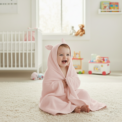 Organic Cotton Terry Velour Hooded Towel - Pink Free Personalise