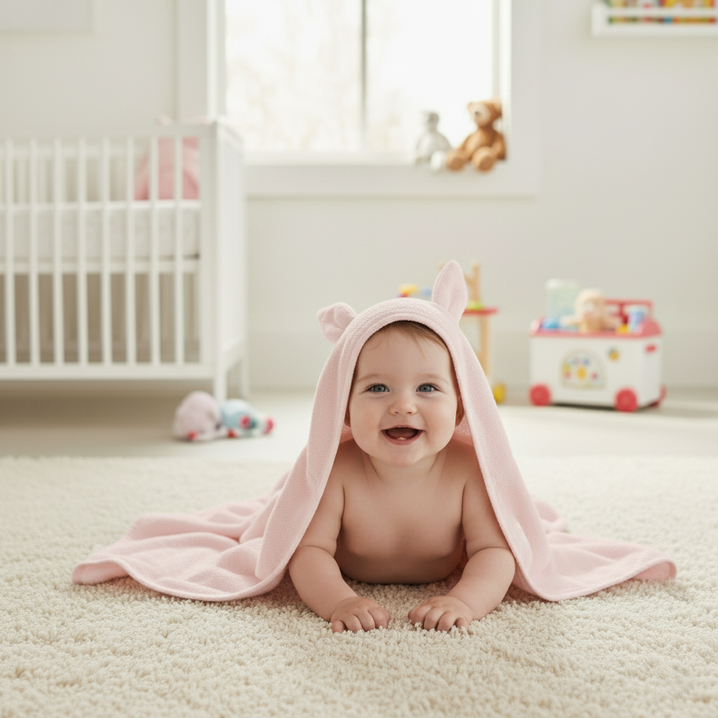 Organic Cotton Terry Velour Hooded Towel - Pink Free Personalise