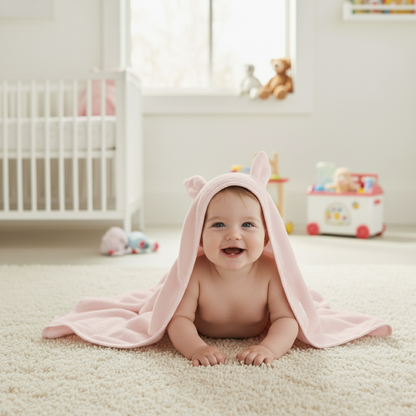 Organic Cotton Terry Velour Hooded Towel - Pink Free Personalise